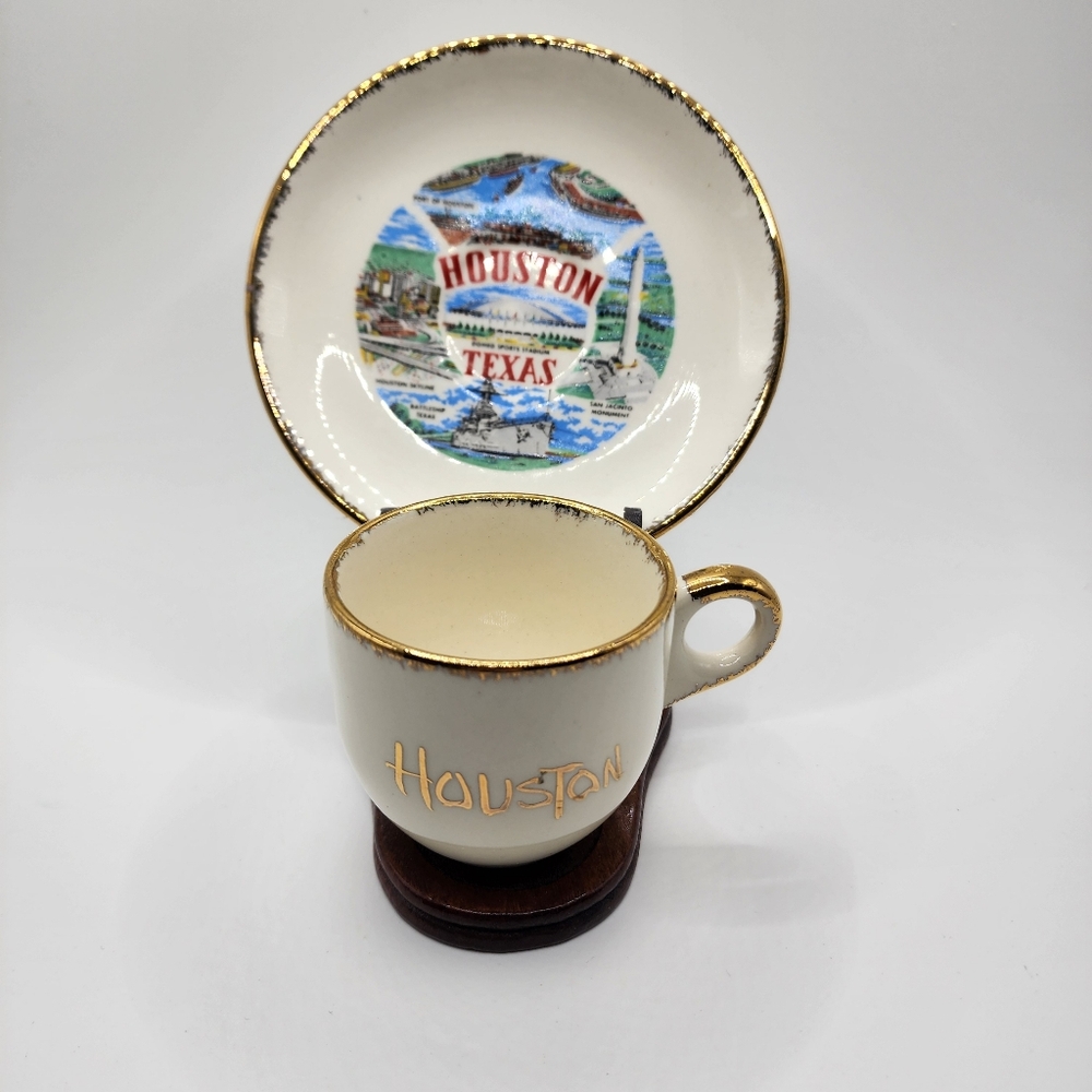 Vintage Houston, Texas Souvenir Miniature Teacup and Saucer Set